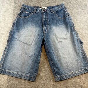 Vtg Paco Men Carpenter Denim Shorts Blue Y2K Baggy Skater 32 Hammer Loop Utility